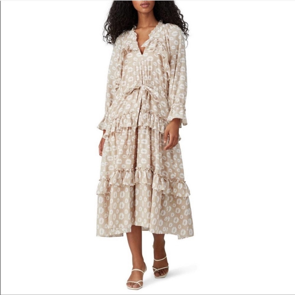 Hofmann Copenhagen Beige Lips Tiered Midi Dress